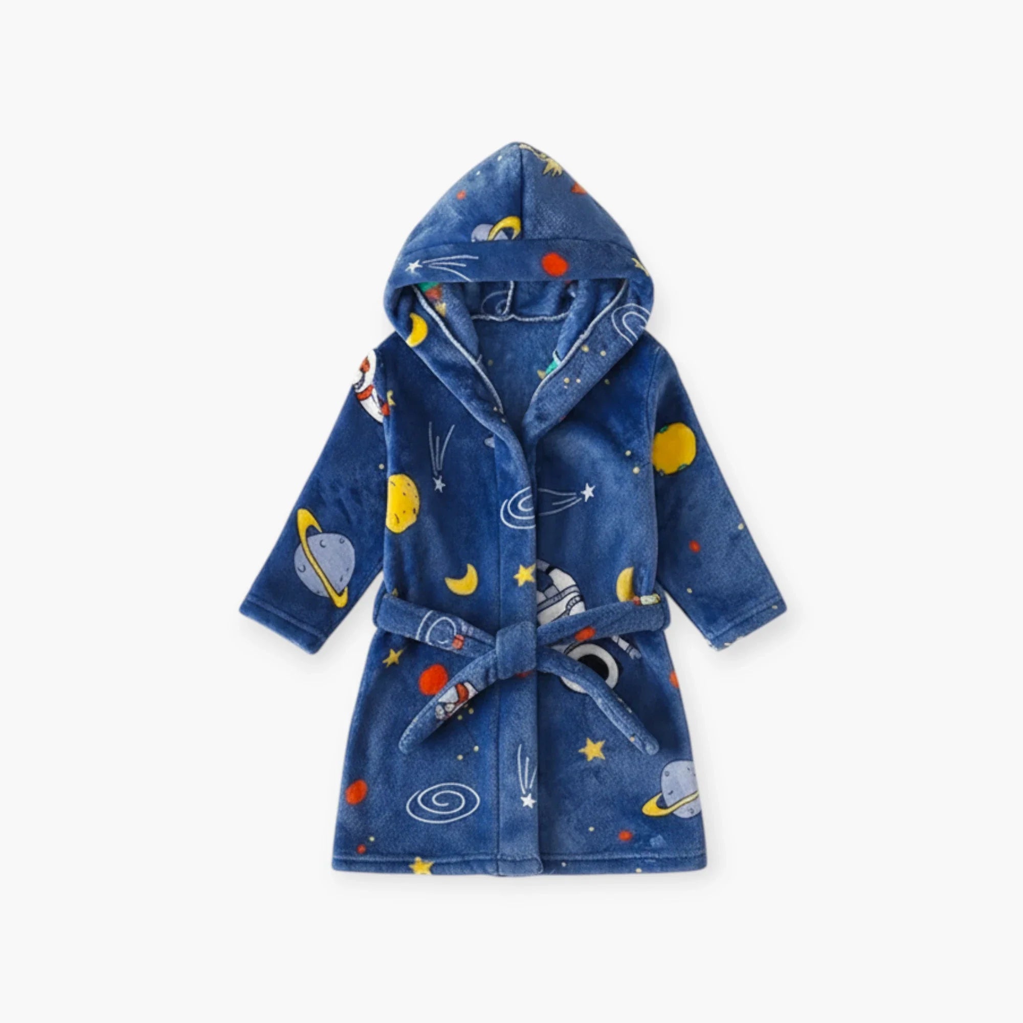 Kinderbademantel mit Kapuze – Weicher Flanell mit blauem Weltraummuster