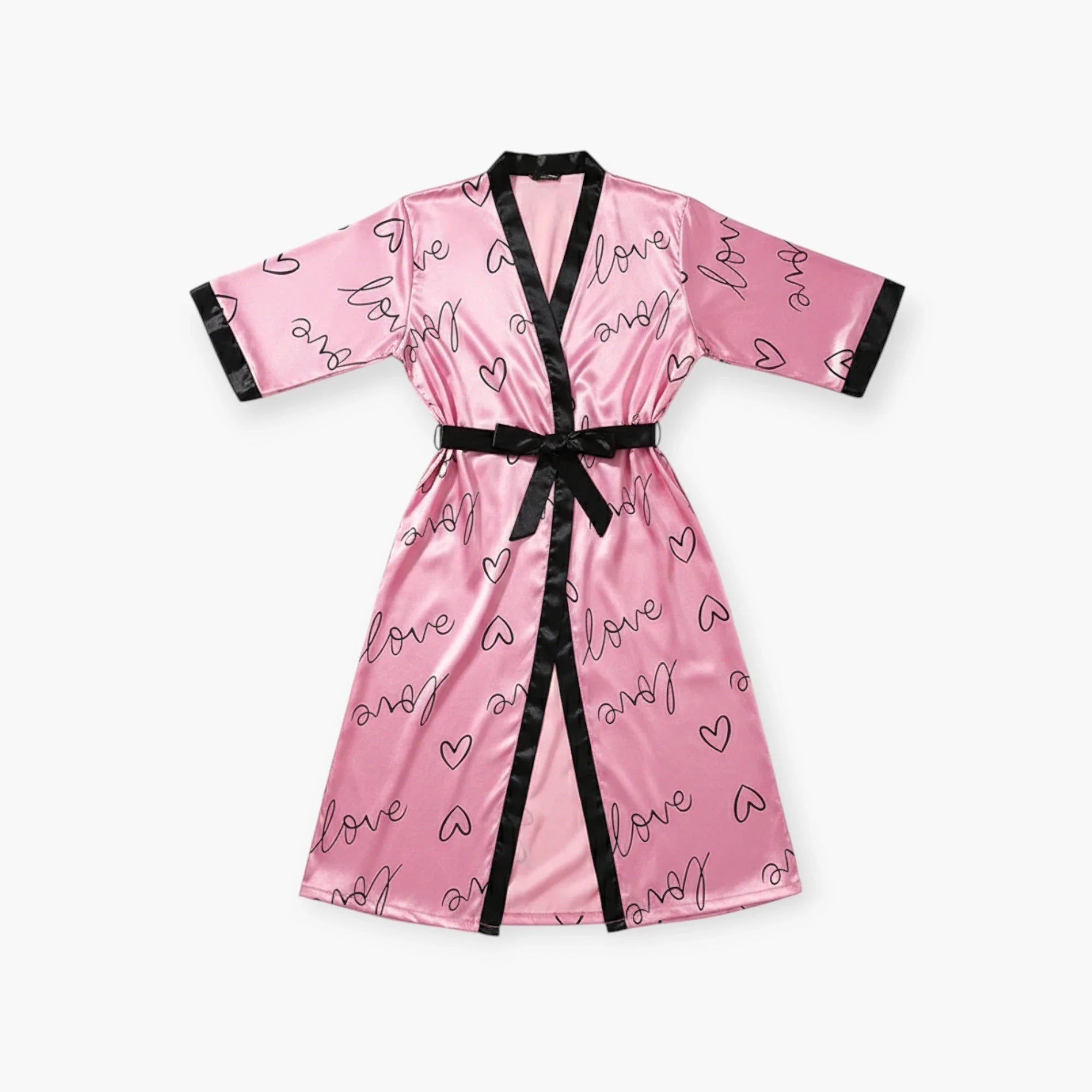 Negligé für Damen in Übergröße aus Satin – Lang Rosa mit Herzmotiv Love