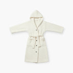 Damen-Winterbademantel – White Fleece mit Kapuze und Knöpfen