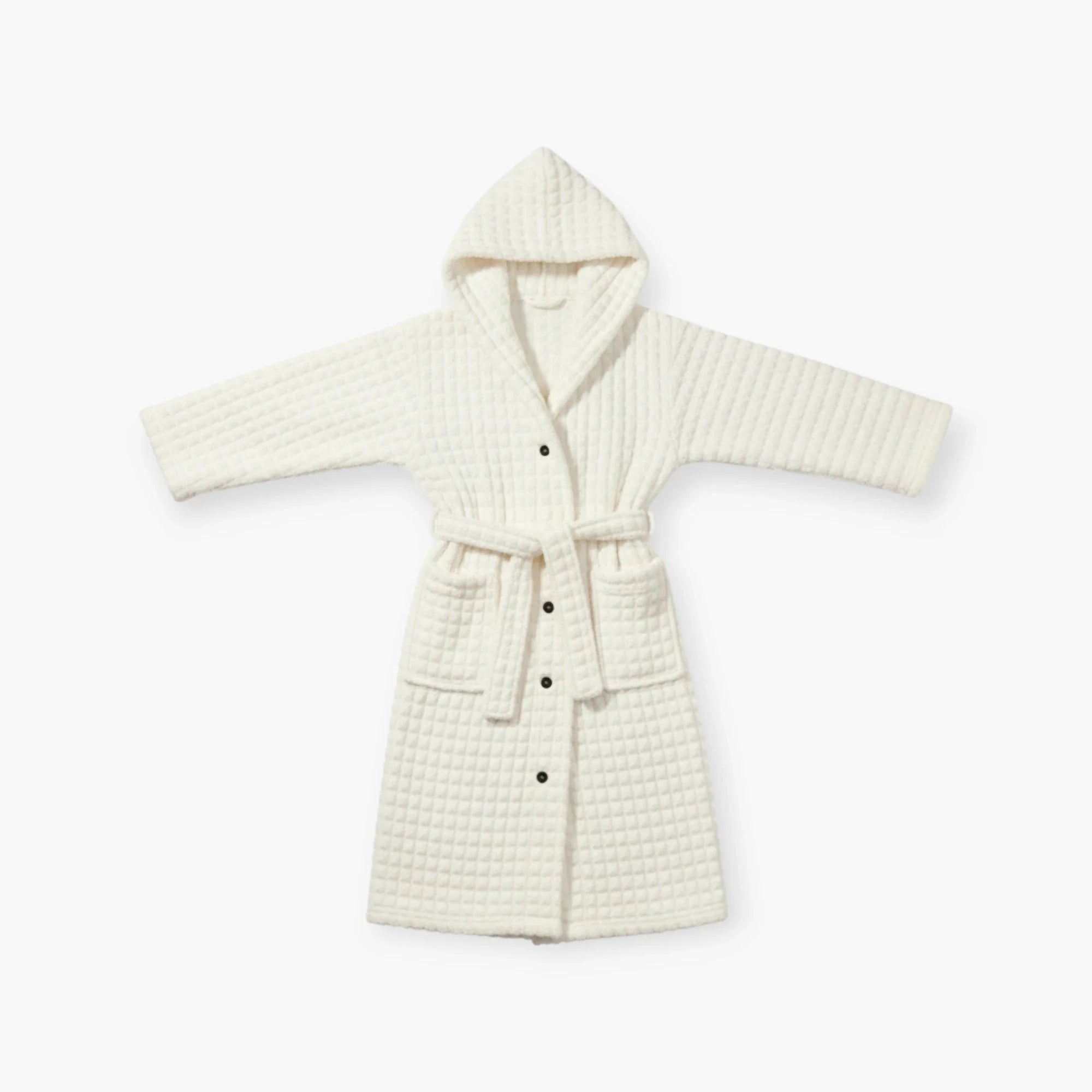 Damen-Winterbademantel – White Fleece mit Kapuze und Knöpfen