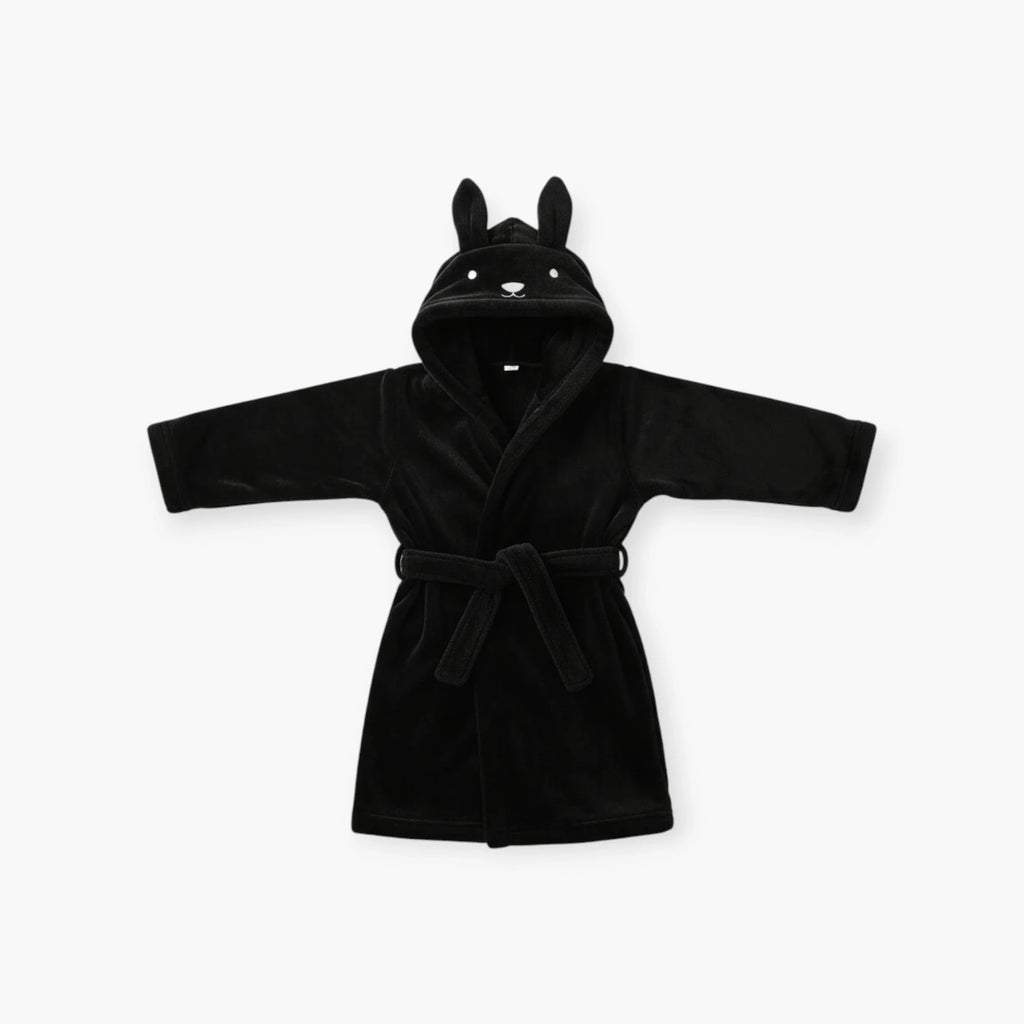 Kinder-Fleecebademantel – Schwarz mit Kapuze