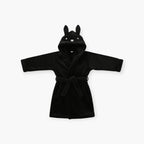 Kinder-Fleecebademantel – Schwarz mit Kapuze