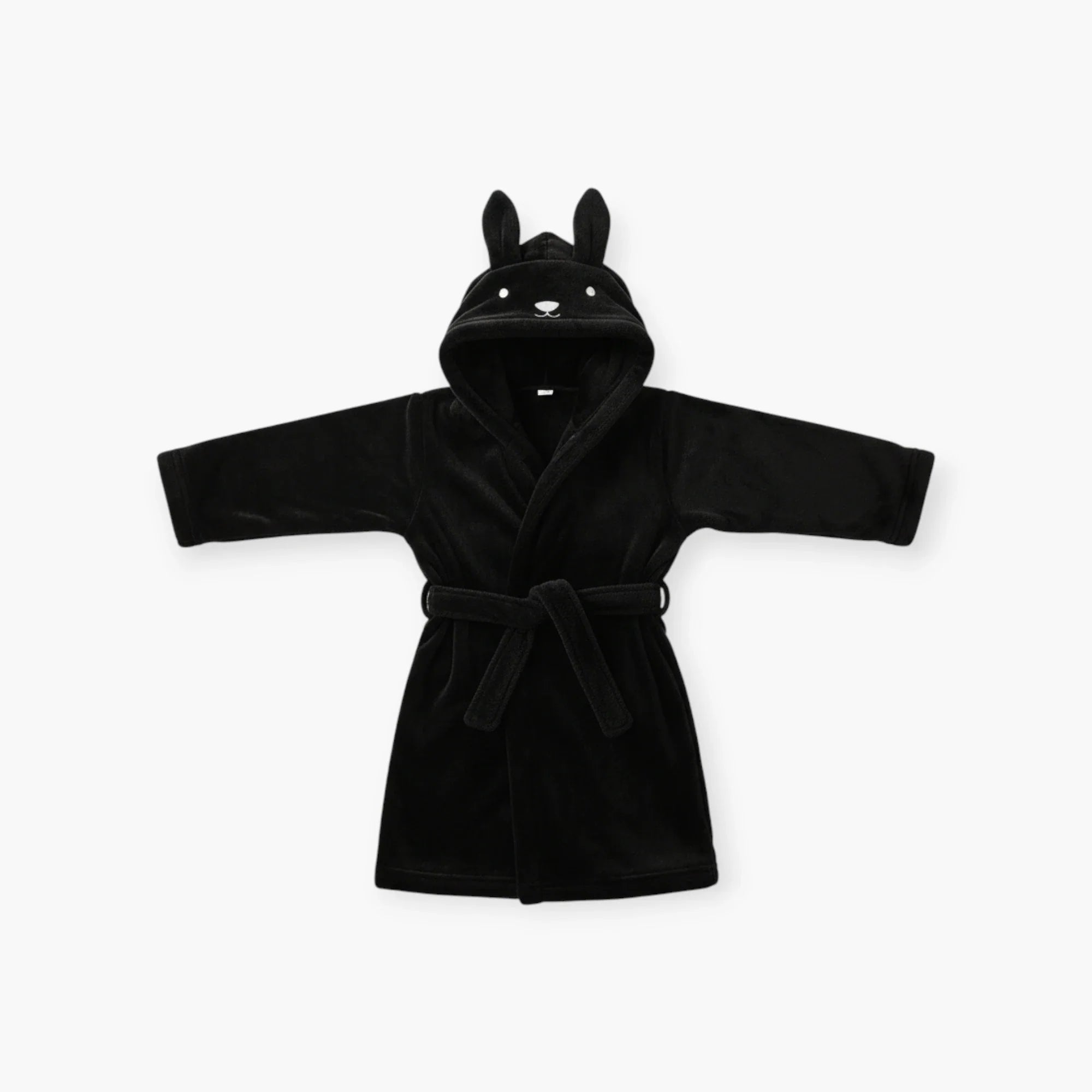 Kinder-Fleecebademantel – Schwarz mit Kapuze