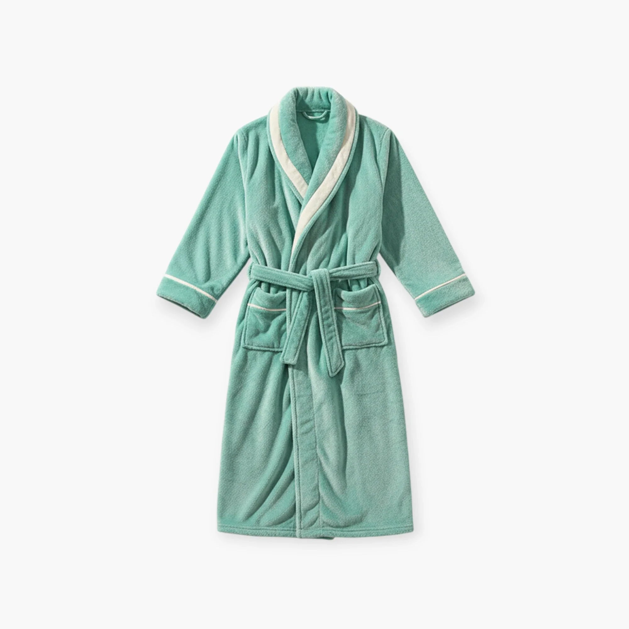 Langer Herrenbademantel – Türkisfarbener Flanell