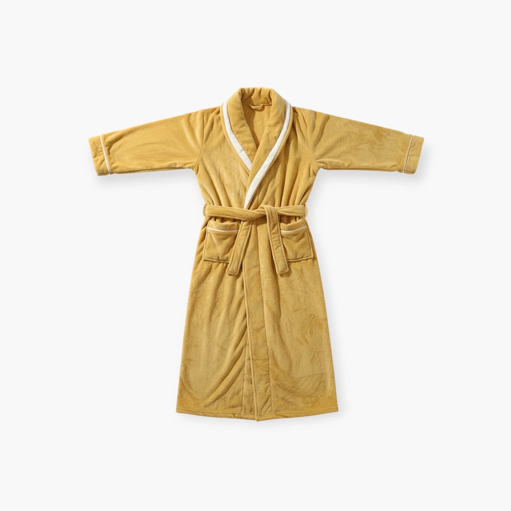 Langer Flanellbademantel für Herren – Gelb