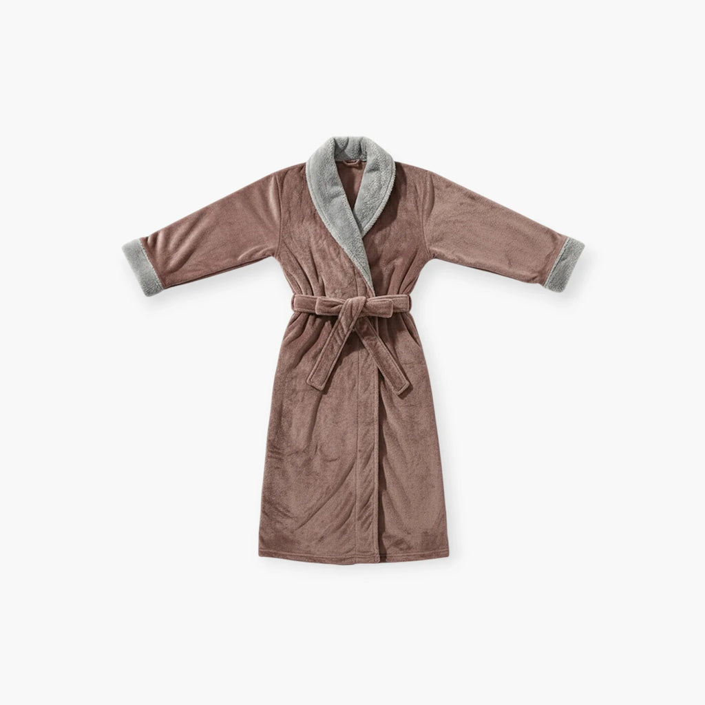 Damen-Winter-Bademantel – Lang, Braun, aus Flanell