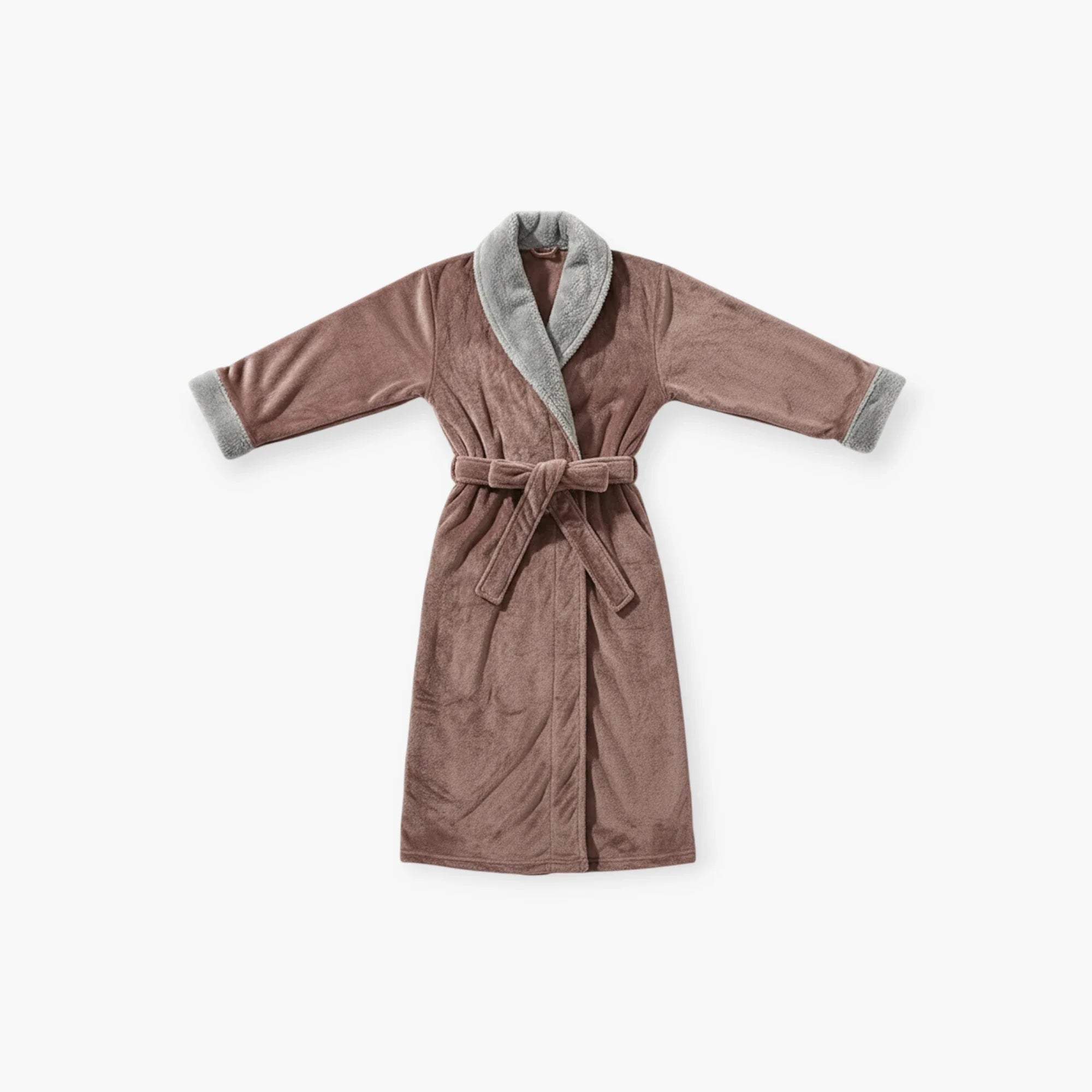 Damen-Winter-Bademantel – Lang, Braun, aus Flanell