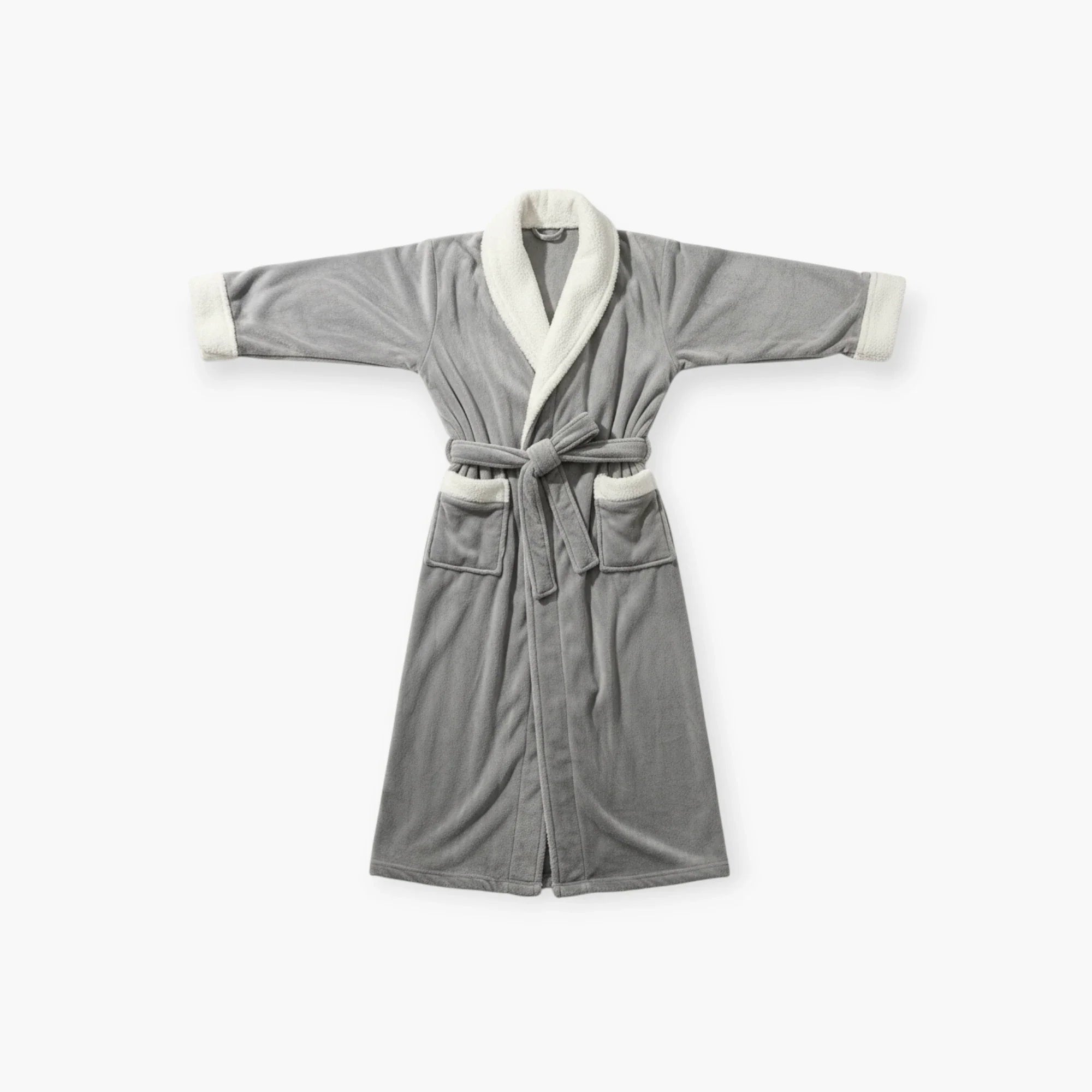 Langer grauer Flanell-Bademantel für Herren für den Winter