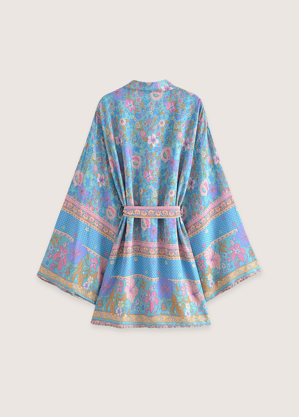 Kurzer blauer und rosa geblümter Kimono