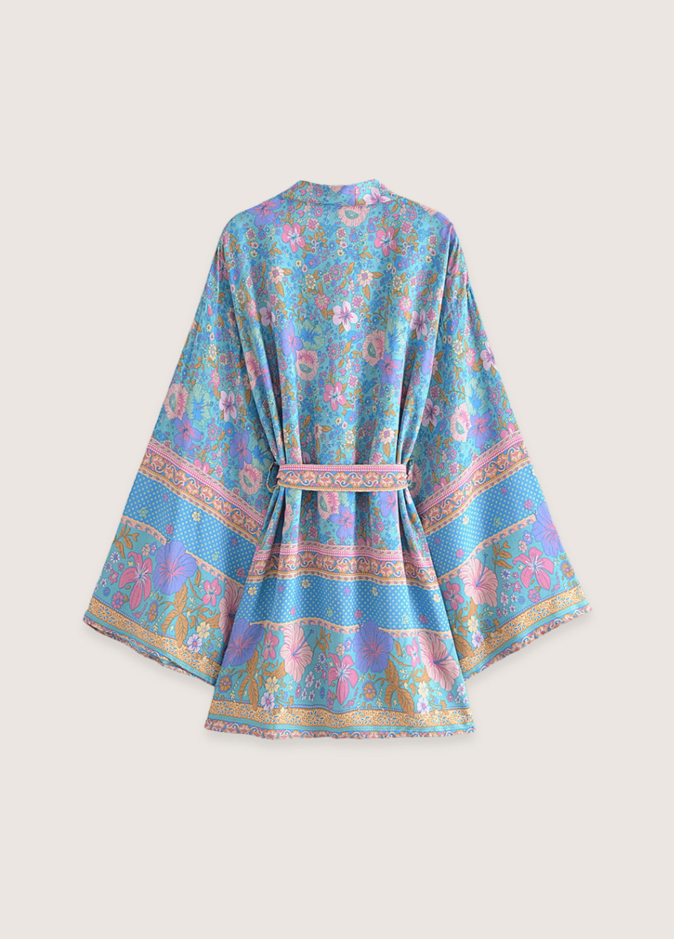 Kurzer blauer und rosa geblümter Kimono