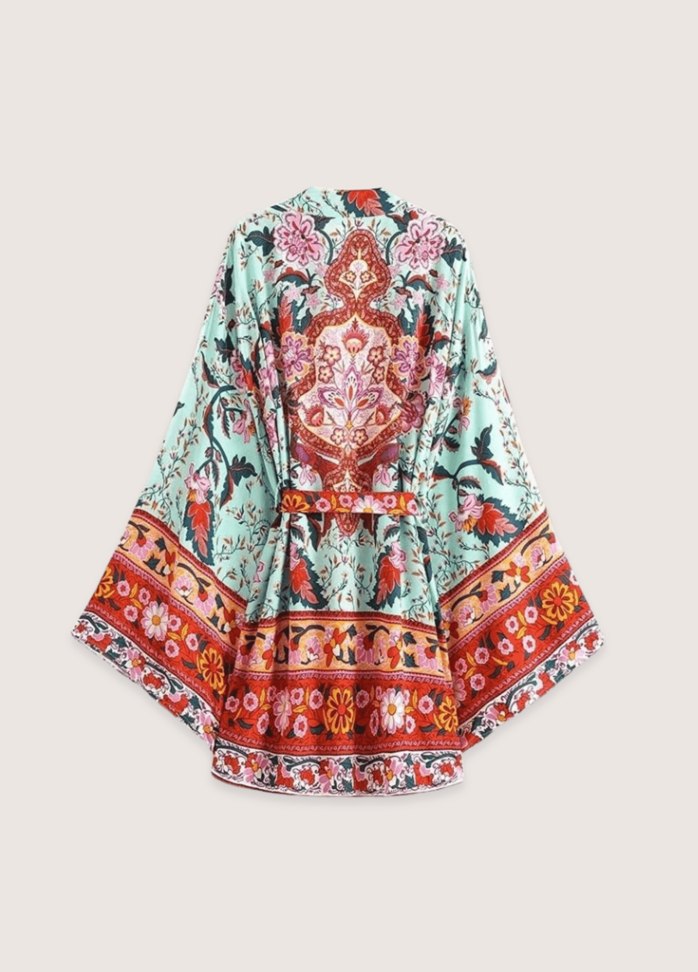 Kurzer Kimono mit Blumenmuster in Graugrün