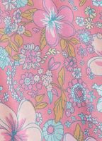 Kurzer Kimono mit rosa und blauen Blumenmustern