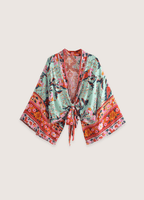 Kurzer Kimono mit Blumenmuster in Graugrün