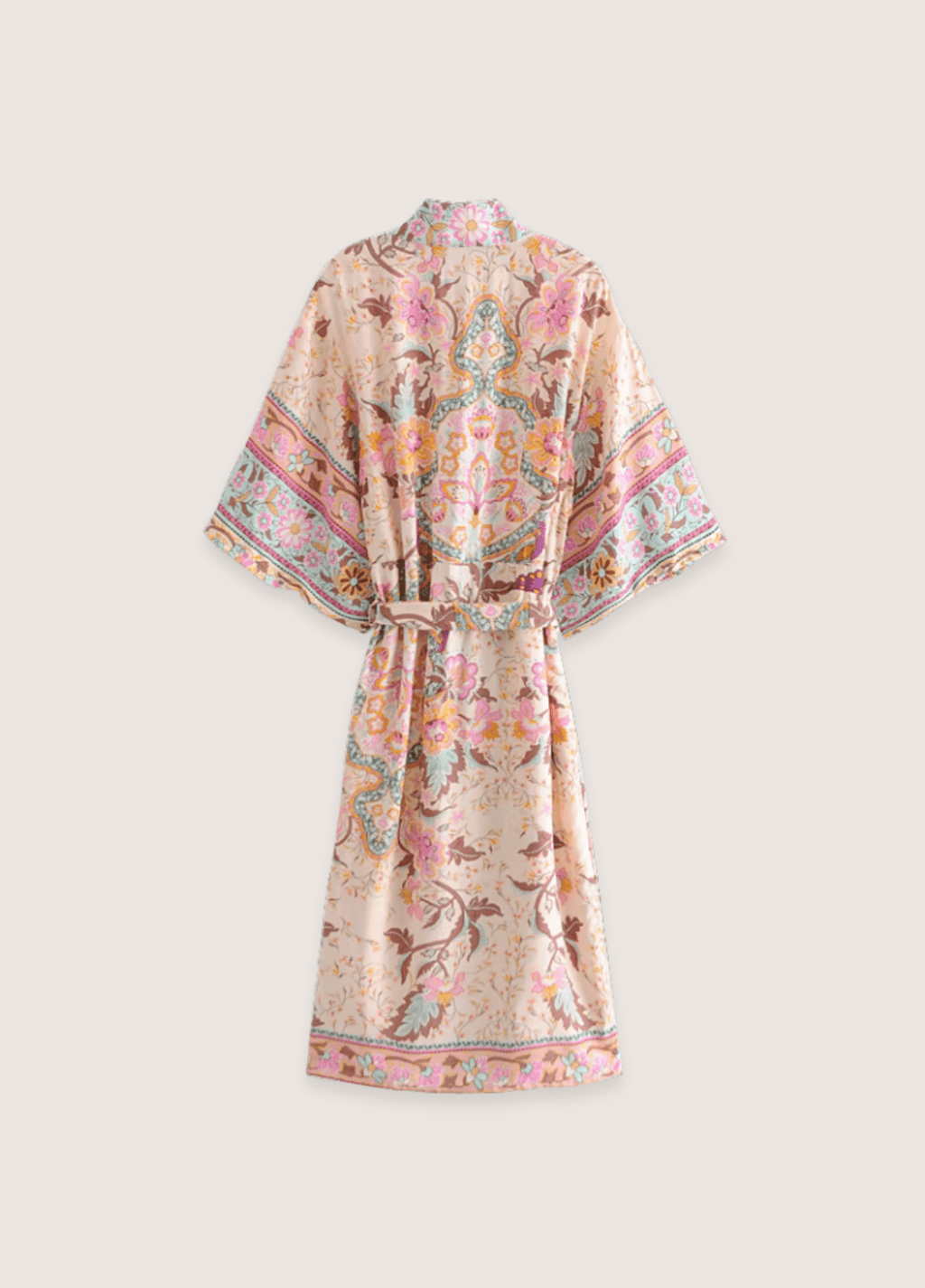 Langer, hellrosa Kimono mit Blumenmuster