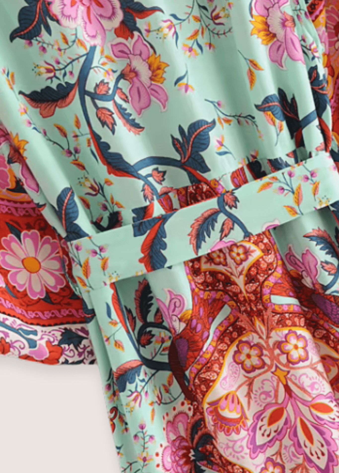 Langer Kimono mit Blumenmuster in Graugrün