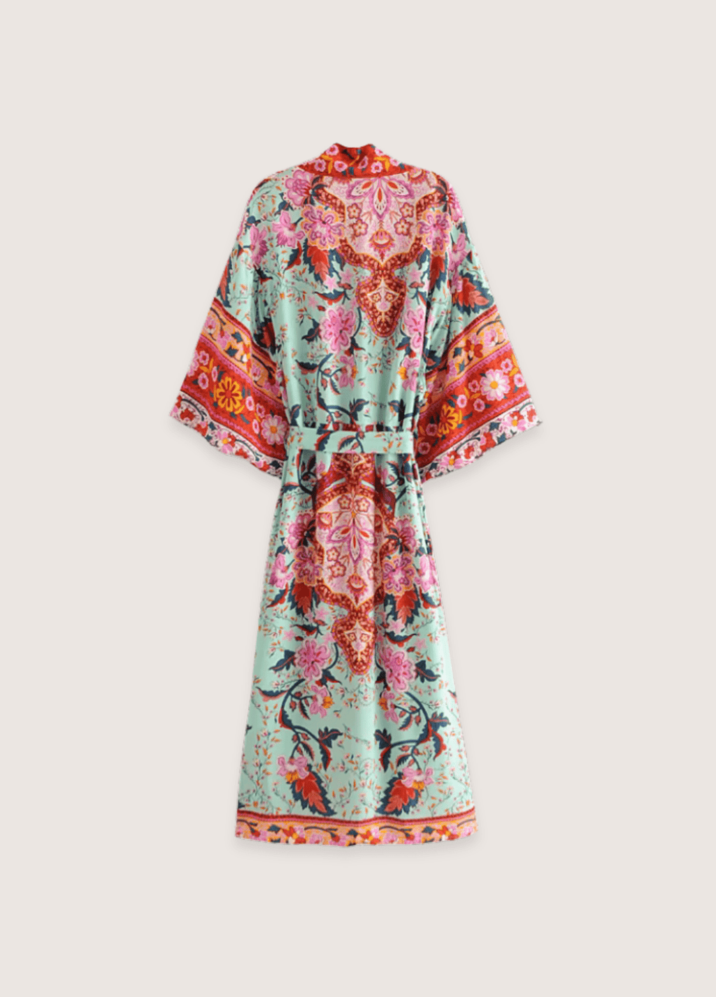 Langer Kimono mit Blumenmuster in Graugrün