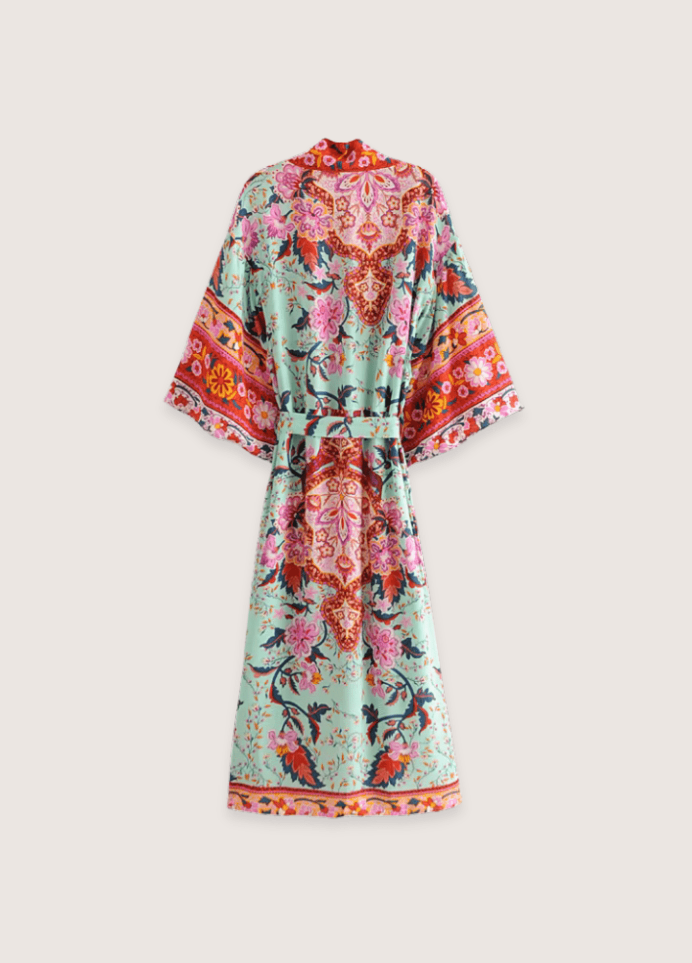 Langer Kimono mit Blumenmuster in Graugrün