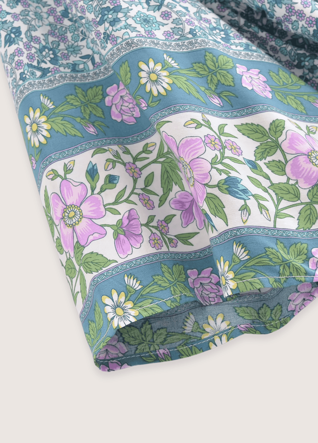 Langer Kimono | Türkis mit Blumenmuster