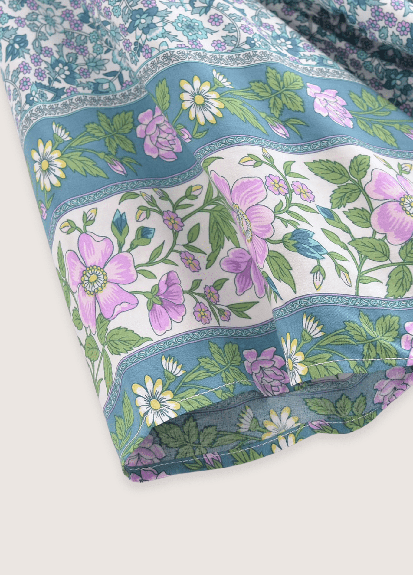 Langer Kimono | Türkis mit Blumenmuster