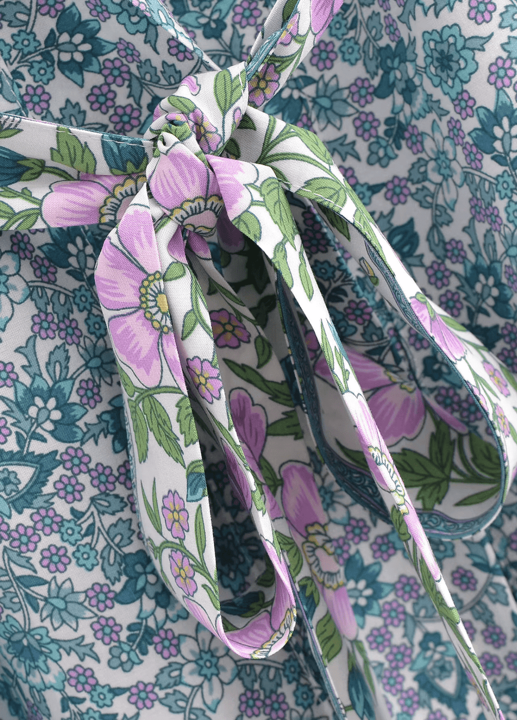 Langer Kimono | Türkis mit Blumenmuster