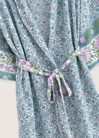 Langer Kimono | Türkis mit Blumenmuster