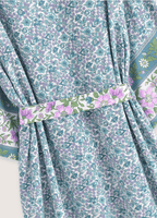 Langer Kimono | Türkis mit Blumenmuster