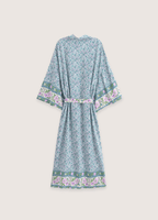 Langer Kimono | Türkis mit Blumenmuster