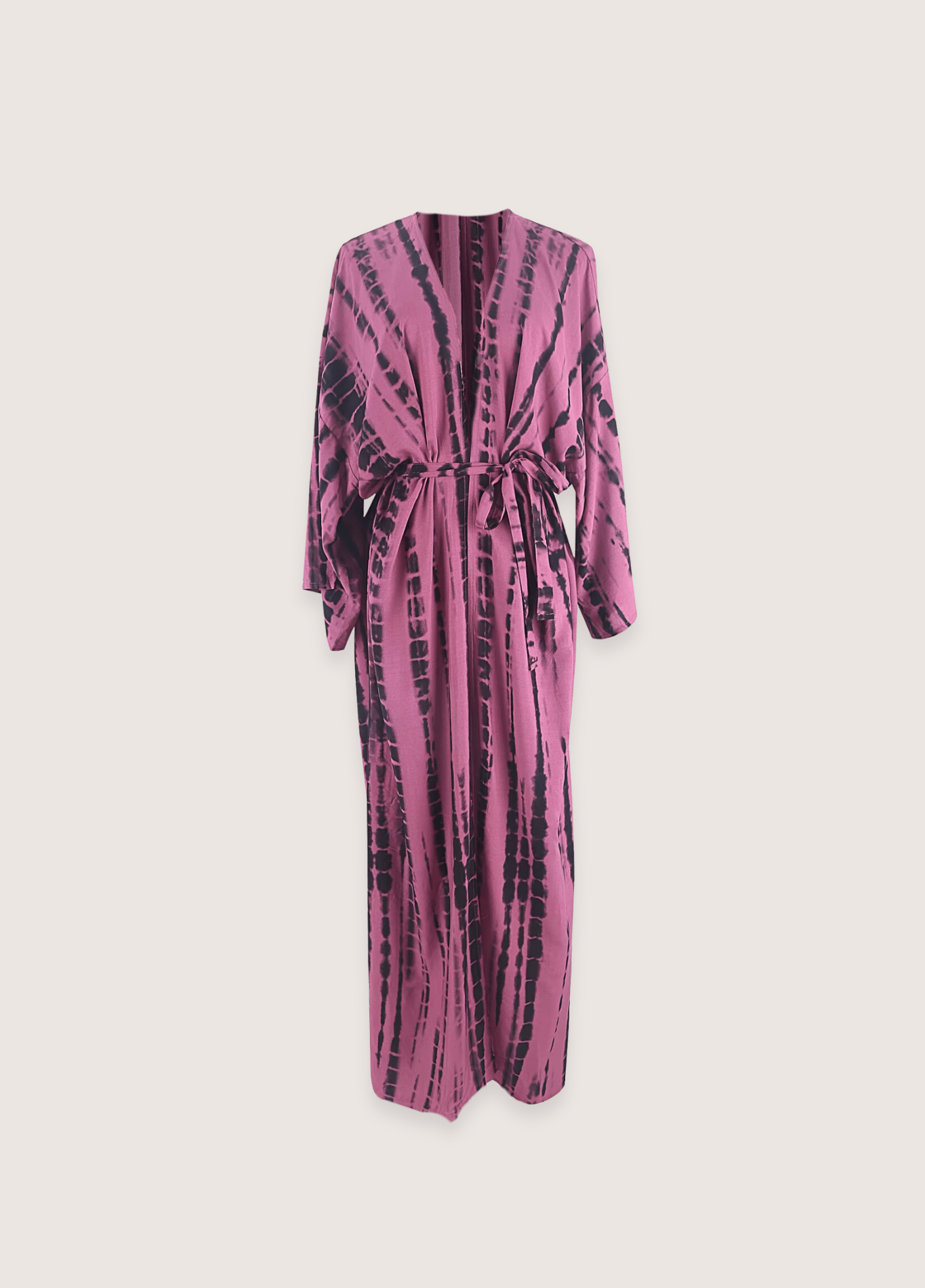 Langer, rötlich-rosa Kimono mit Batikmuster