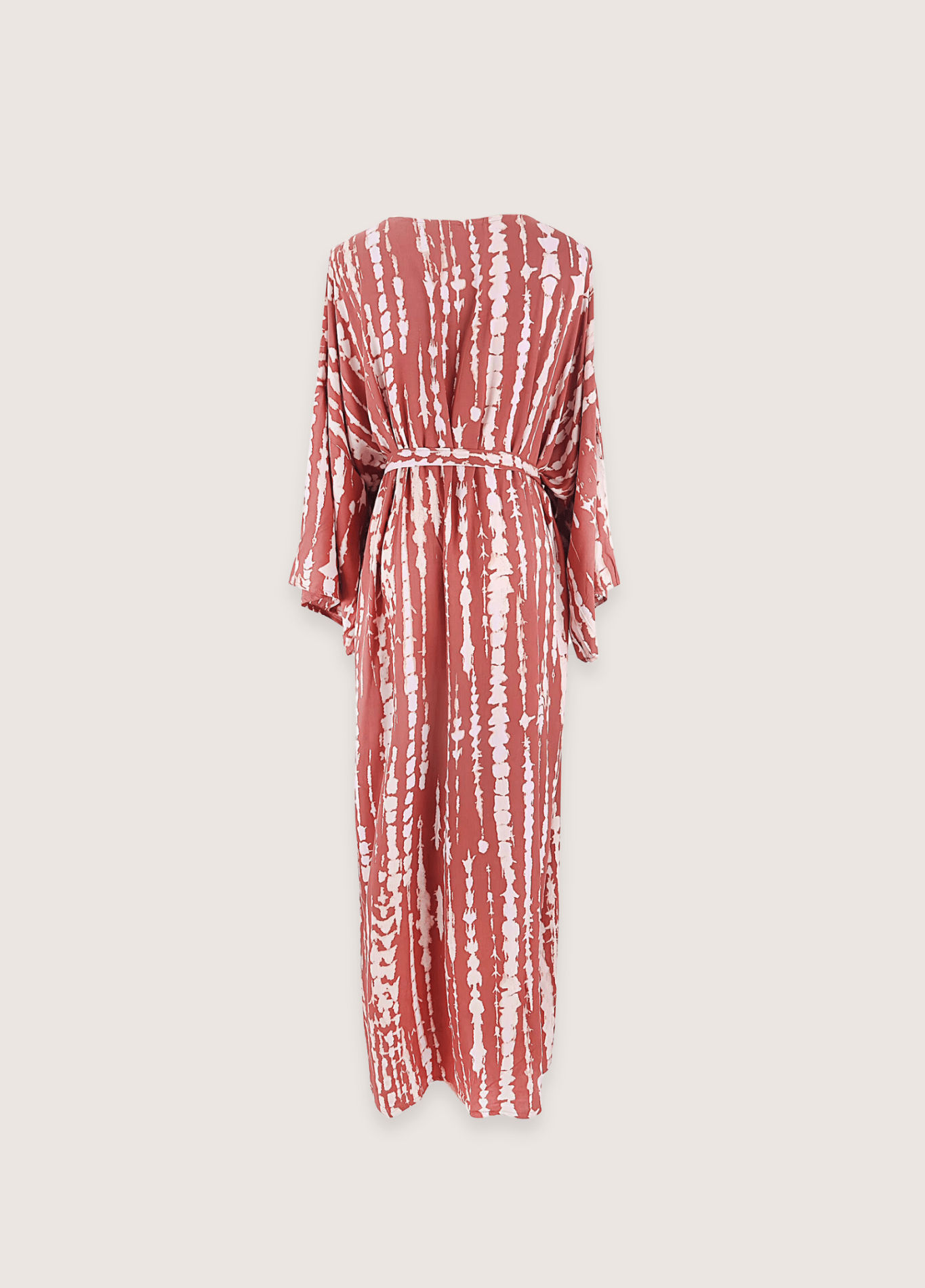 Langer terrakottafarbener Kimono mit Batikmuster