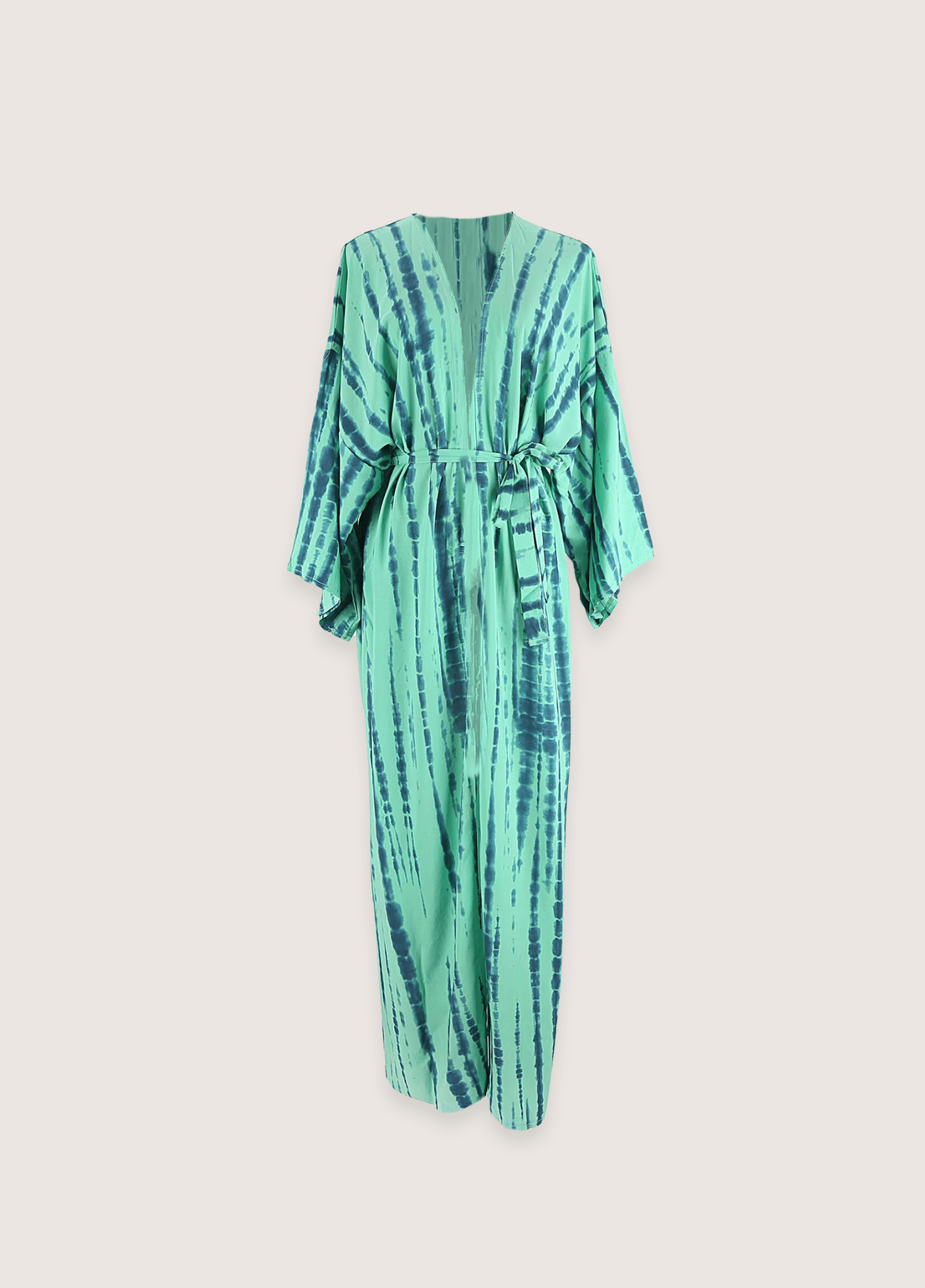 Langer Kimono mit mintgrünem Batikmuster