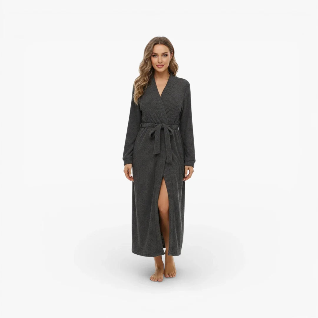 Kurzer Damen-Peignoir mit langen Ärmeln aus Fleece