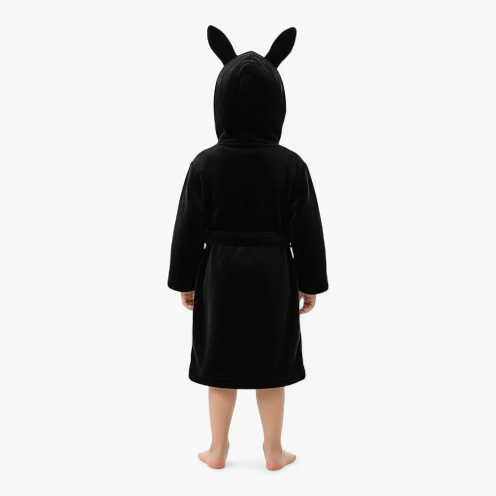 Kinder-Fleecebademantel – Schwarz mit Kapuze