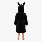 Kinder-Fleecebademantel – Schwarz mit Kapuze