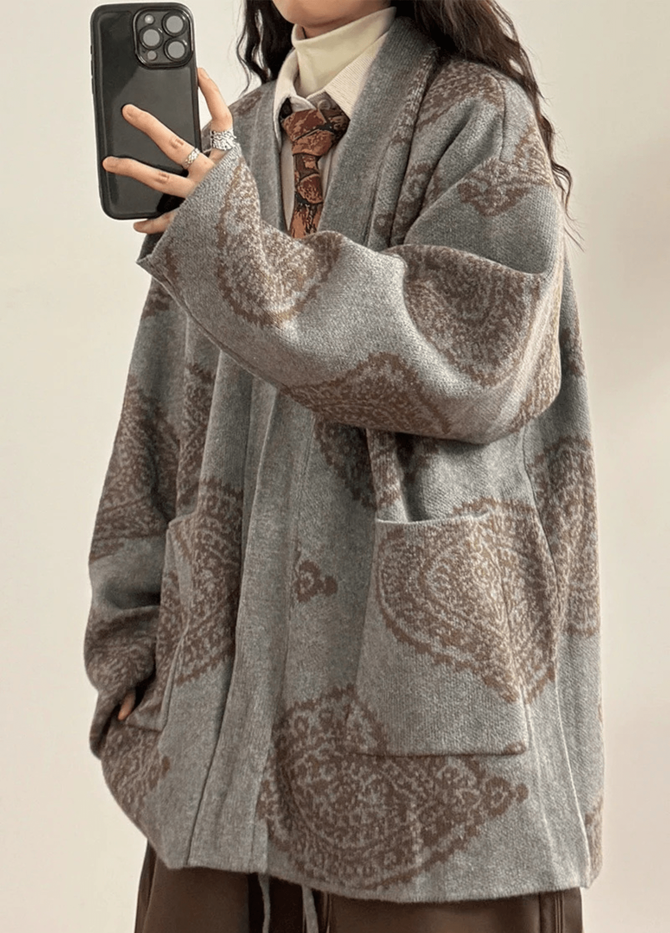 Graue Kimonojacke | Paisleymuster